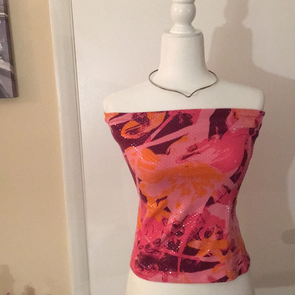 Pink floral sequined top